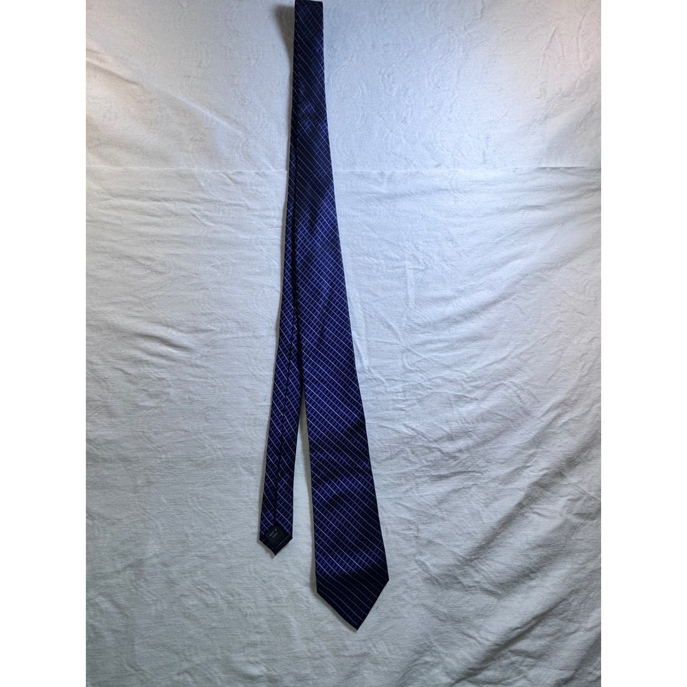 Apt. 9 Mens Navy Blue Light Blue Grid Pattern Silk Blend Necktie Formal Business